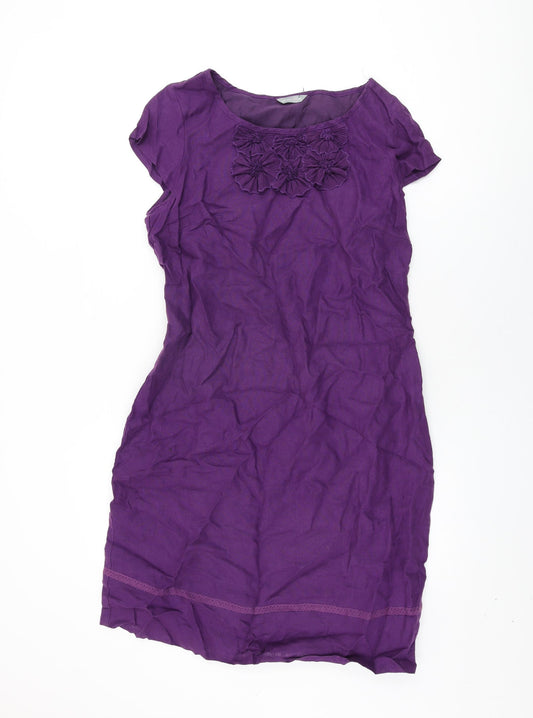 Per Una Womens Purple Linen Shift Size 14 Round Neck Zip