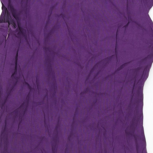 Per Una Womens Purple Linen Shift Size 14 Round Neck Zip