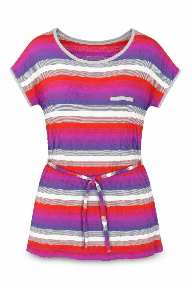 Front view of Autograph women’s multicoloured striped viscose basic t-shirt, size UK 12, round neck