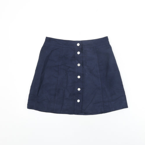 H&M Womens Blue Polyester Mini Skirt Size 8 Snap - Suede