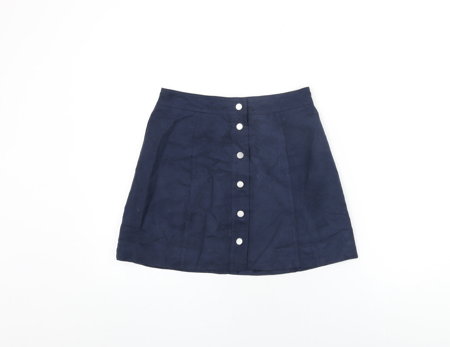 H&M Womens Blue Polyester Mini Skirt Size 8 Snap - Suede