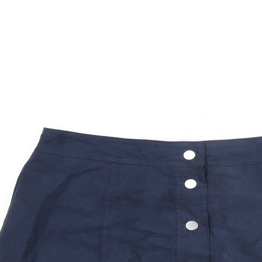 H&M Womens Blue Polyester Mini Skirt Size 8 Snap - Suede