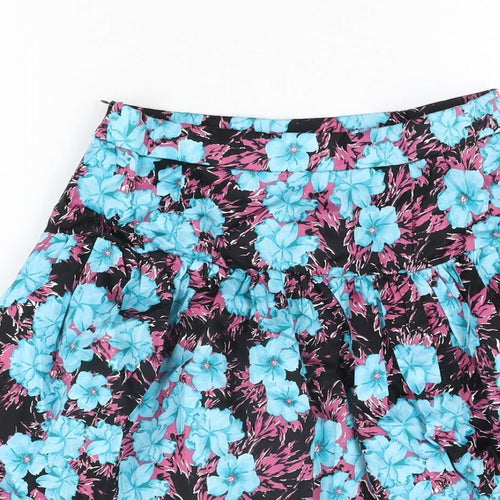 Zara Womens Black Floral Cotton Mini Skirt Size S Zip