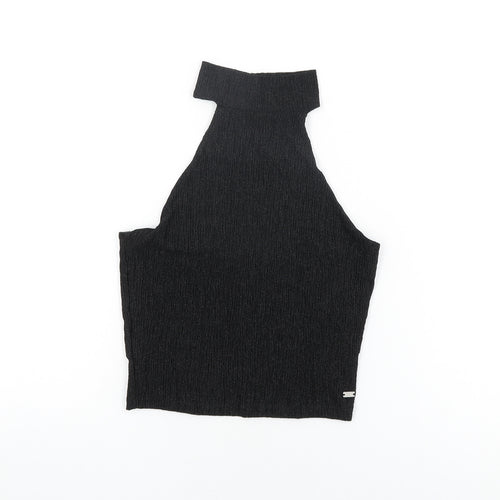 Pacific Republic Womens Black Polyester Cropped T-Shirt Size M Round Neck