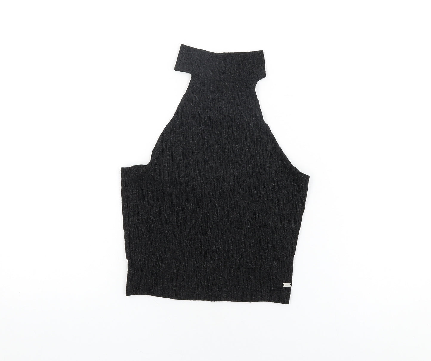 Pacific Republic Womens Black Polyester Cropped T-Shirt Size M Round Neck