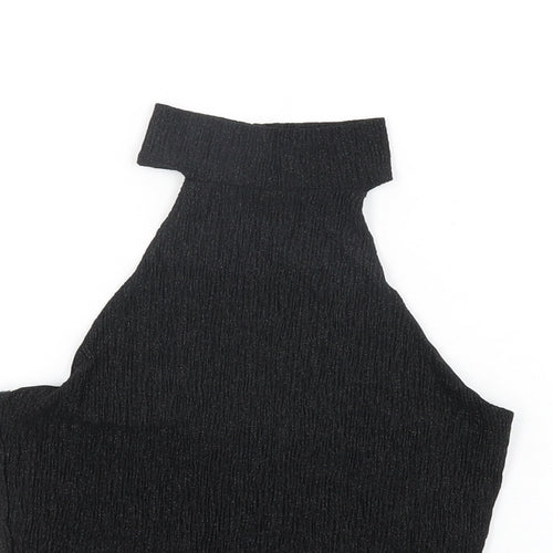 Pacific Republic Womens Black Polyester Cropped T-Shirt Size M Round Neck