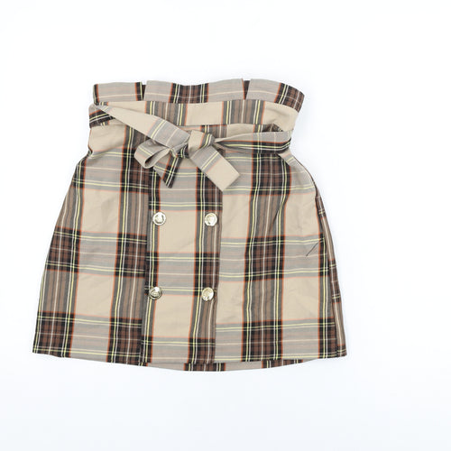 River Island Womens Beige Plaid Polyester Mini Skirt Size 8