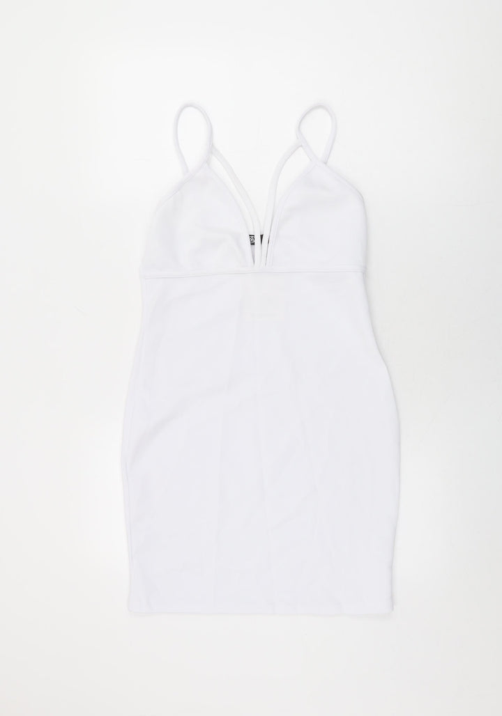 Missguided Womens White Polyester Bodycon Size 12 V-Neck Pullover