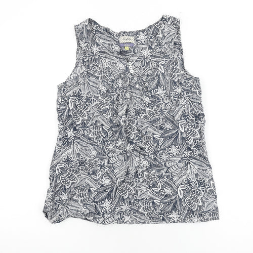 Heyton Womens Blue Floral Linen Basic T-Shirt Size 12 Round Neck