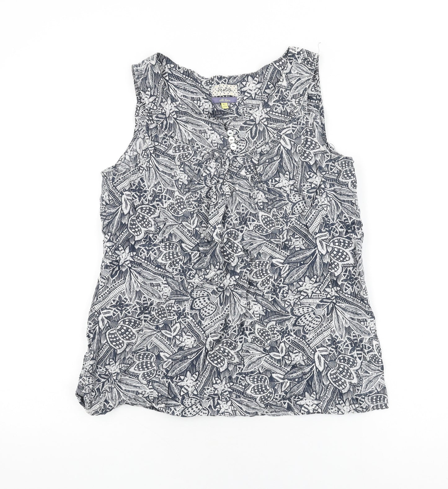 Heyton Womens Blue Floral Linen Basic T-Shirt Size 12 Round Neck