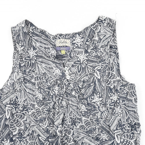 Heyton Womens Blue Floral Linen Basic T-Shirt Size 12 Round Neck