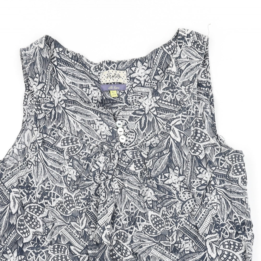 Heyton Womens Blue Floral Linen Basic T-Shirt Size 12 Round Neck