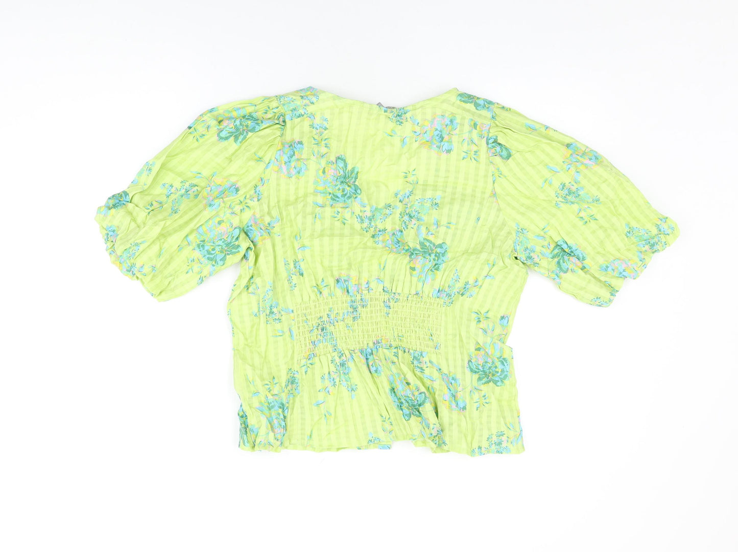 Oliver Bonas Womens Green Floral Cotton Basic Button-Up Size 14 V-Neck