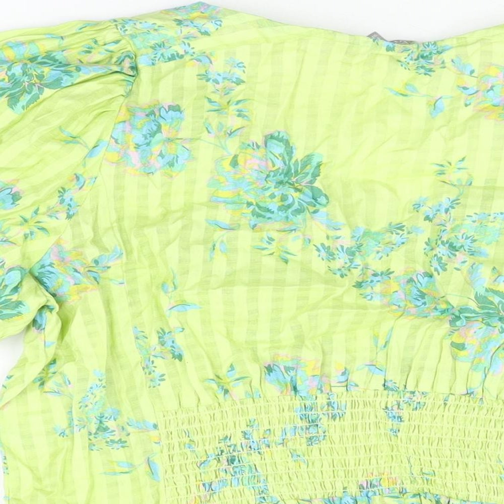 Oliver Bonas Womens Green Floral Cotton Basic Button-Up Size 14 V-Neck