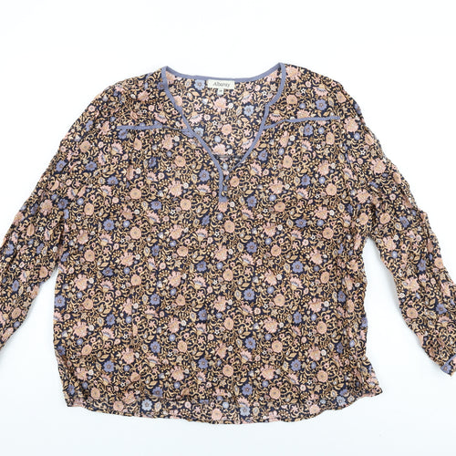 Albaray Womens Blue Floral Cotton Basic T-Shirt Size 16 V-Neck