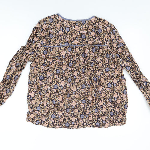 Albaray Womens Blue Floral Cotton Basic T-Shirt Size 16 V-Neck