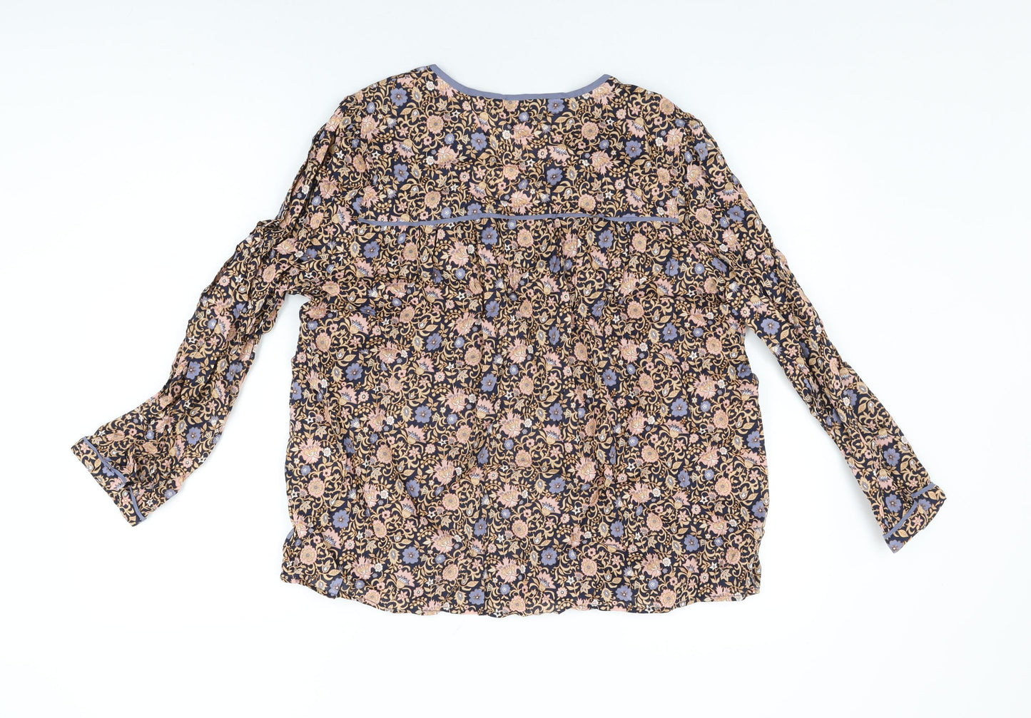 Albaray Womens Blue Floral Cotton Basic T-Shirt Size 16 V-Neck