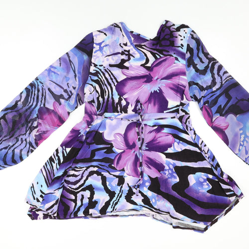 Saloos Womens Purple Geometric Viscose Basic T-Shirt Size L V-Neck