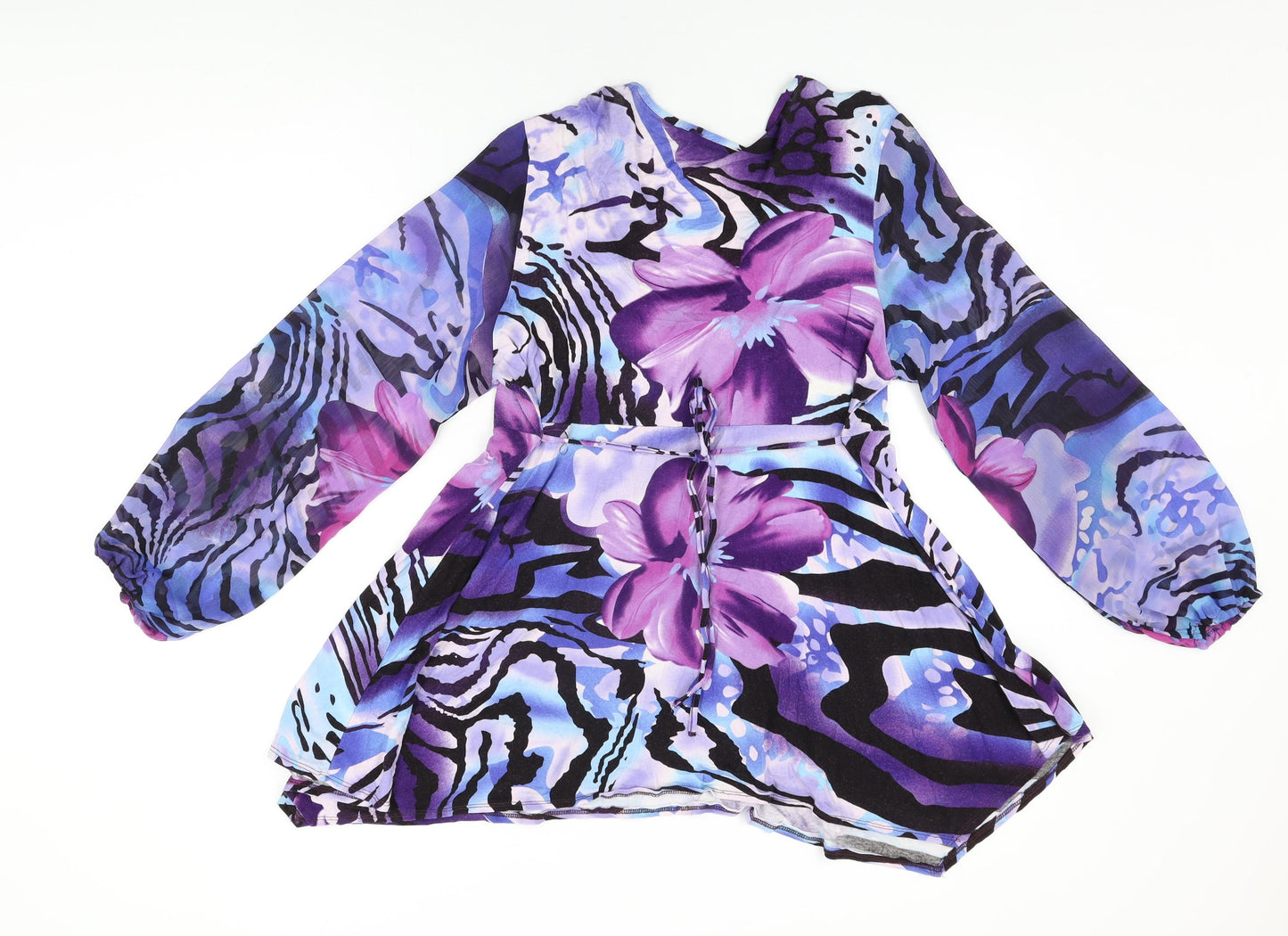 Saloos Womens Purple Geometric Viscose Basic T-Shirt Size L V-Neck