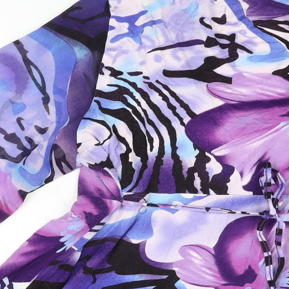 Saloos Womens Purple Geometric Viscose Basic T-Shirt Size L V-Neck