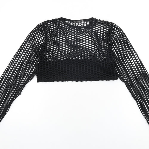 I SAW IT FIRST Womens Black Polyester Cropped T-Shirt Size 12 Round Neck