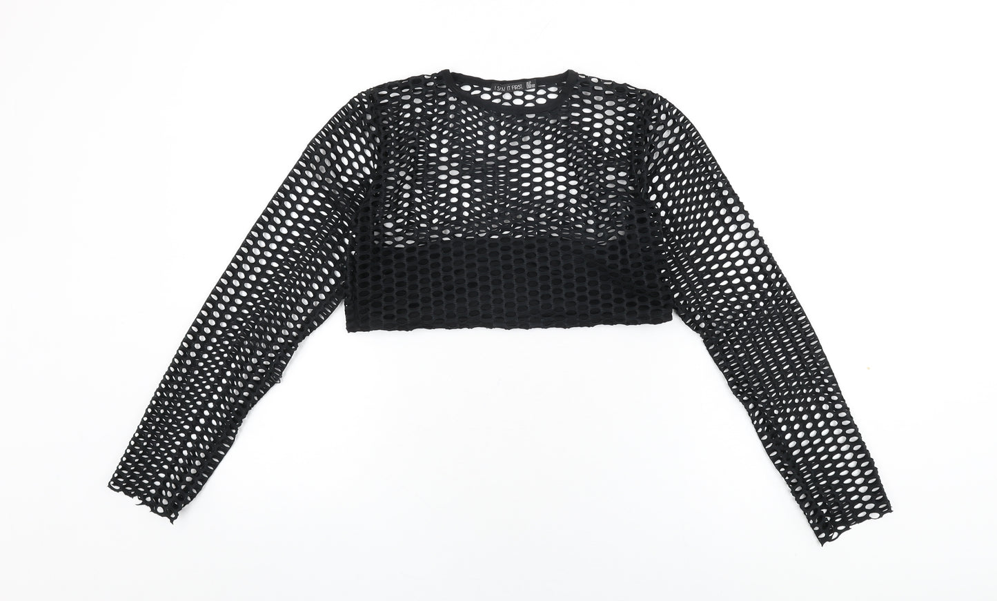 I SAW IT FIRST Womens Black Polyester Cropped T-Shirt Size 12 Round Neck