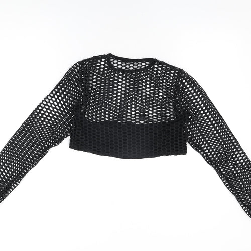 I SAW IT FIRST Womens Black Polyester Cropped T-Shirt Size 12 Round Neck