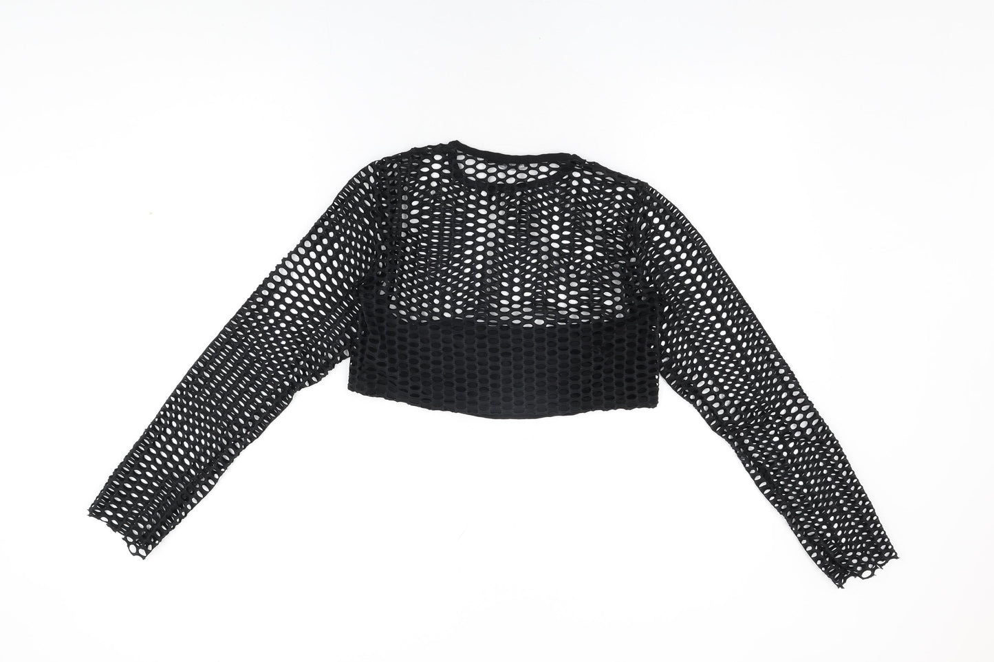I SAW IT FIRST Womens Black Polyester Cropped T-Shirt Size 12 Round Neck
