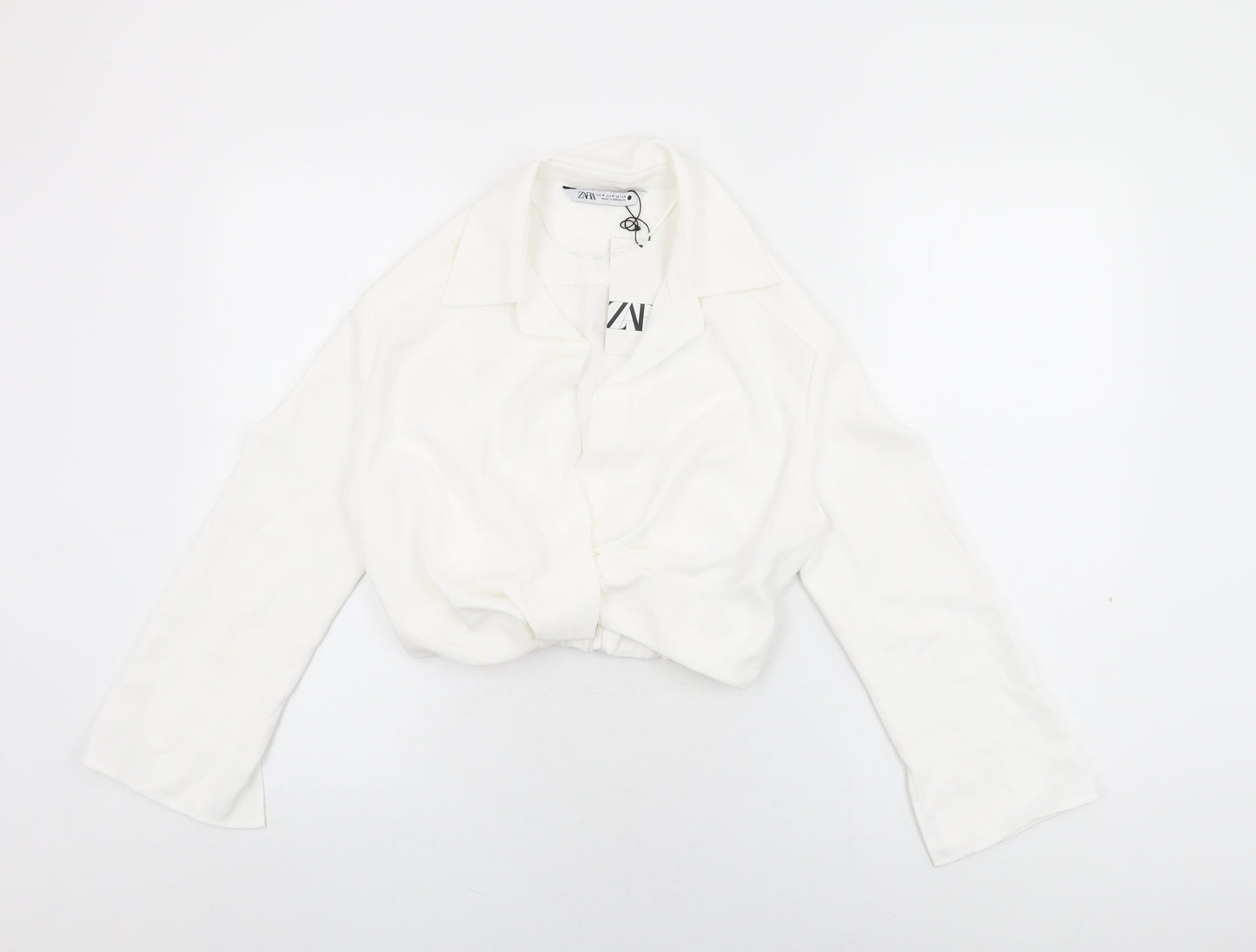 Zara Womens White Polyester Cropped T-Shirt Size M Collared