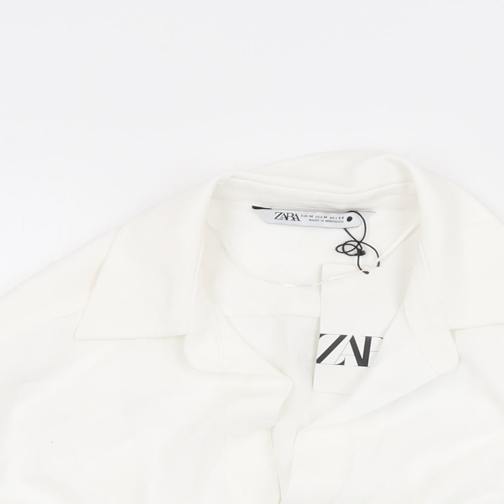 Zara Womens White Polyester Cropped T-Shirt Size M Collared