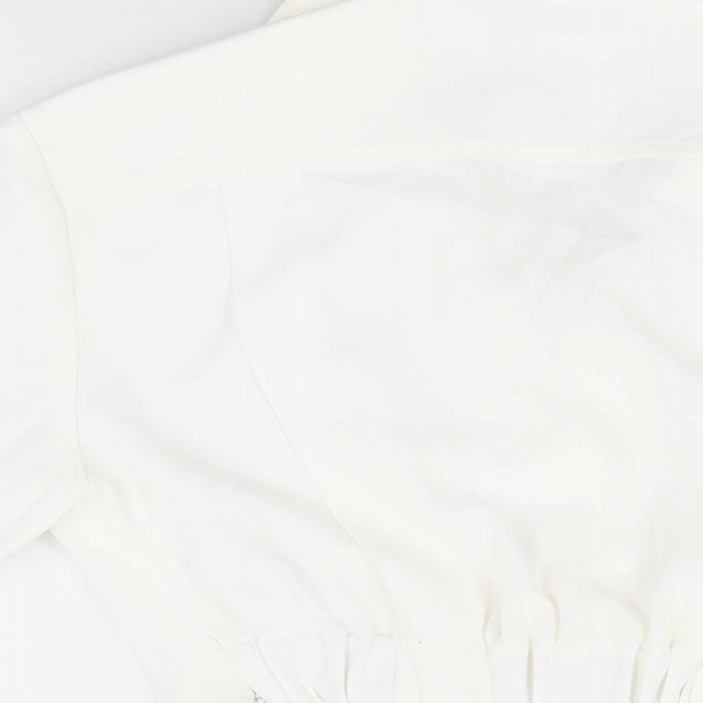 Zara Womens White Polyester Cropped T-Shirt Size M Collared