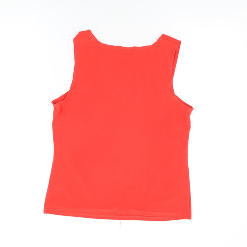Frank Lyman Womens Red Polyester Basic T-Shirt Size 12 Square Neck