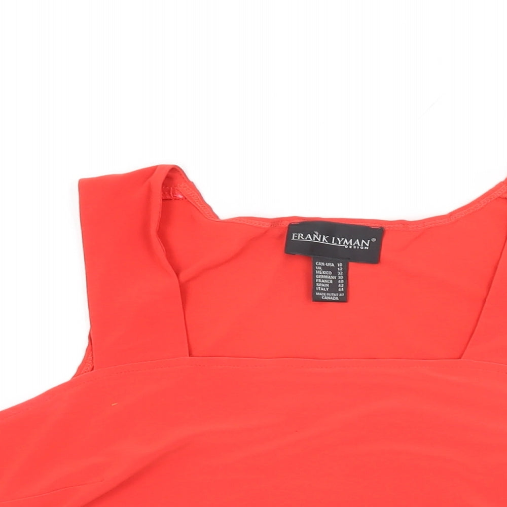 Frank Lyman Womens Red Polyester Basic T-Shirt Size 12 Square Neck