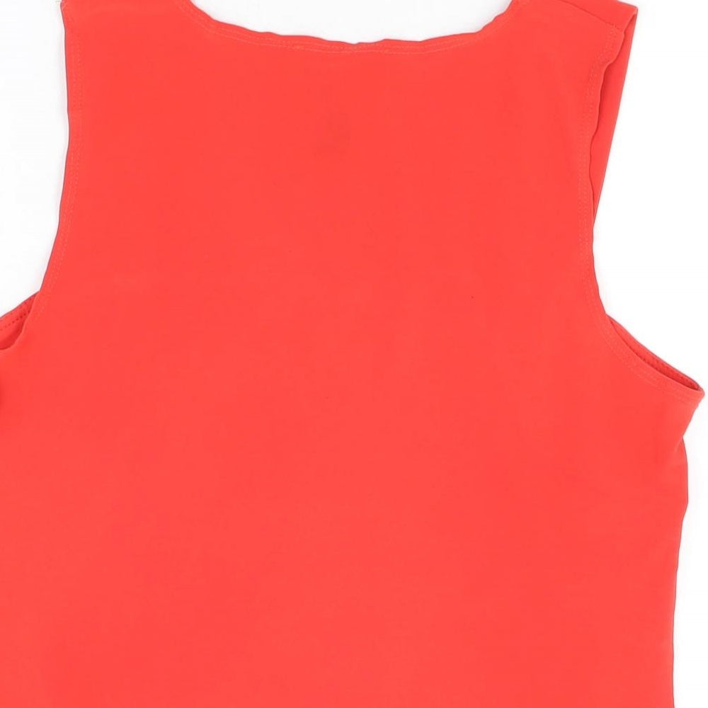 Frank Lyman Womens Red Polyester Basic T-Shirt Size 12 Square Neck