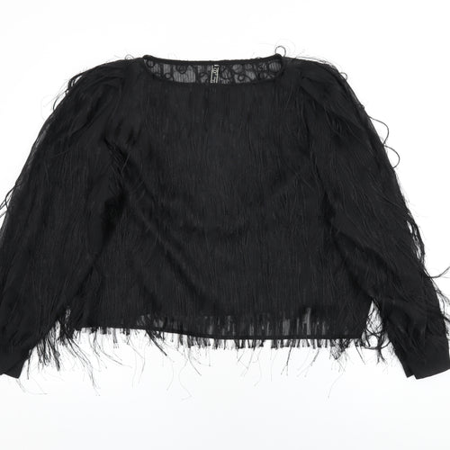 Golden Days Womens Black Polyester Basic Blouse Size M Round Neck - Tassles