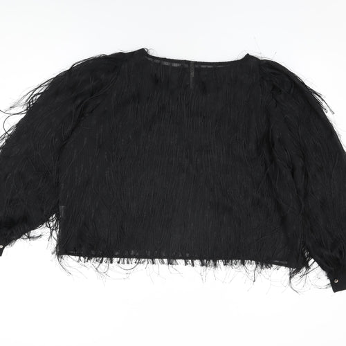 Golden Days Womens Black Polyester Basic Blouse Size M Round Neck - Tassles