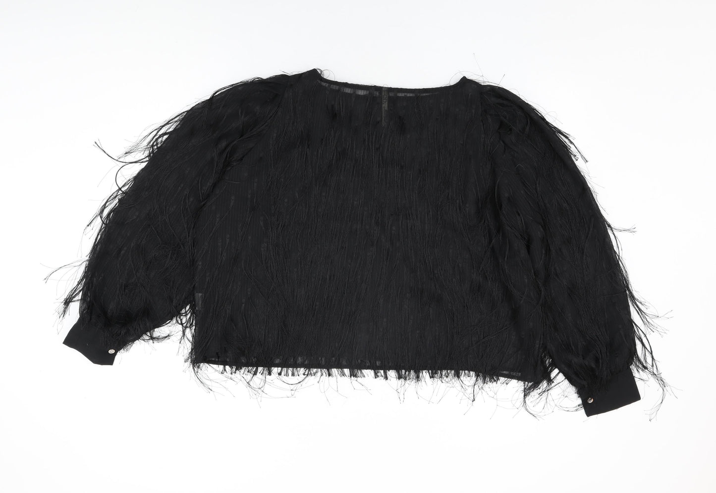 Golden Days Womens Black Polyester Basic Blouse Size M Round Neck - Tassles