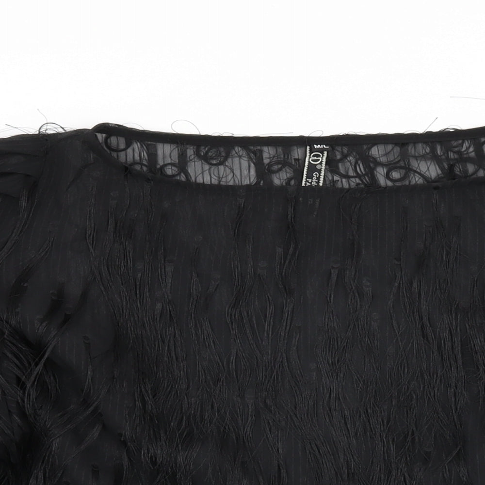 Golden Days Womens Black Polyester Basic Blouse Size M Round Neck - Tassles