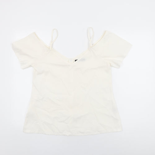 Boohoo Womens White Polyester Basic T-Shirt Size 12 V-Neck