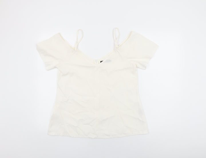 Boohoo Womens White Polyester Basic T-Shirt Size 12 V-Neck