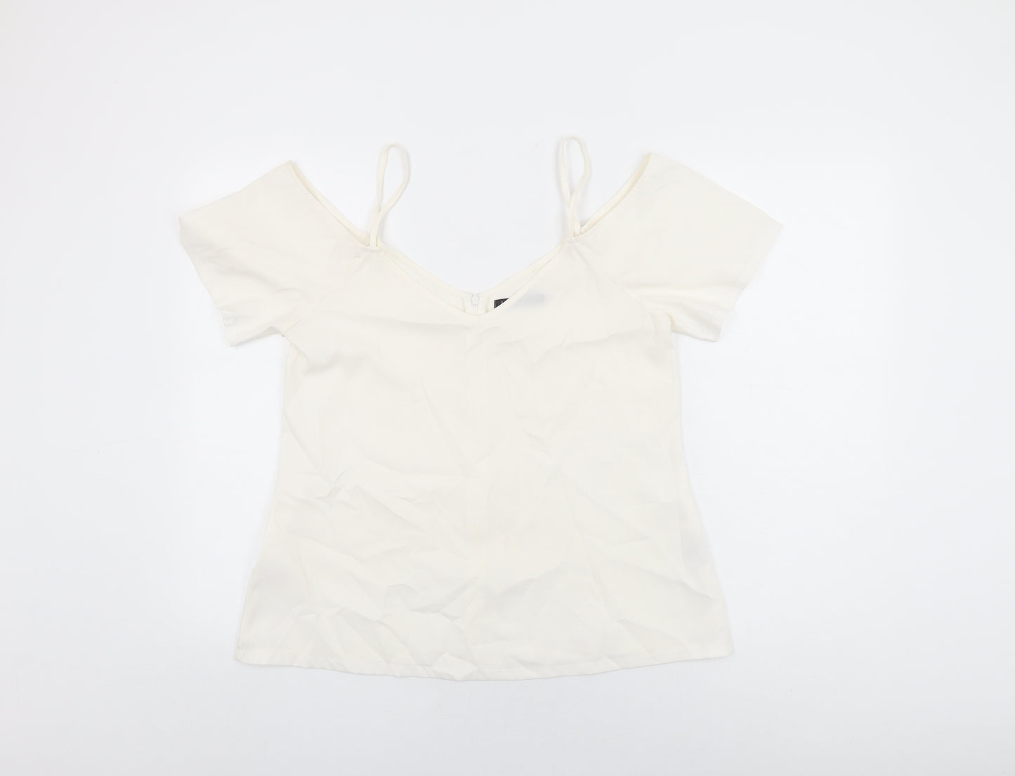 Boohoo Womens White Polyester Basic T-Shirt Size 12 V-Neck