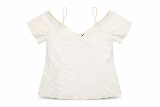 Front view of Boohoo women’s white polyester basic t-shirt, size UK 12, v-neck