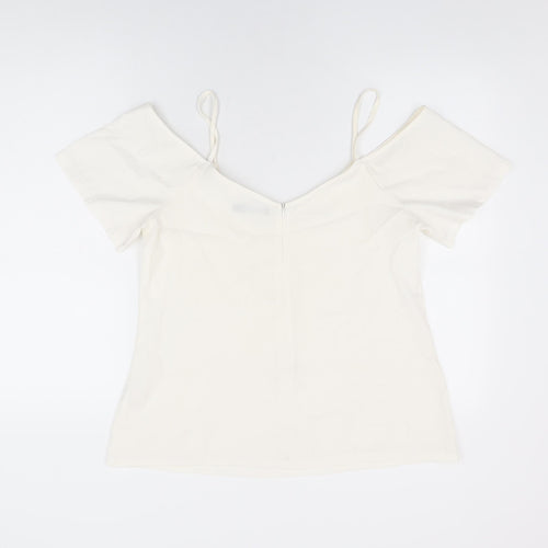 Boohoo Womens White Polyester Basic T-Shirt Size 12 V-Neck