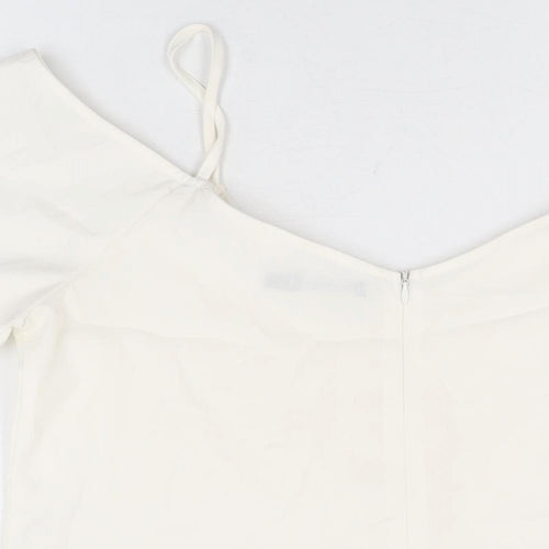 Boohoo Womens White Polyester Basic T-Shirt Size 12 V-Neck