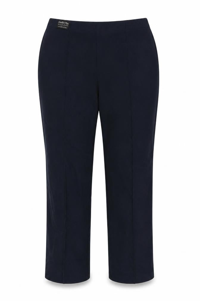 Front view of Epilogue women’s blue polyester trousers, size UK 16, 29-inch leg regular
