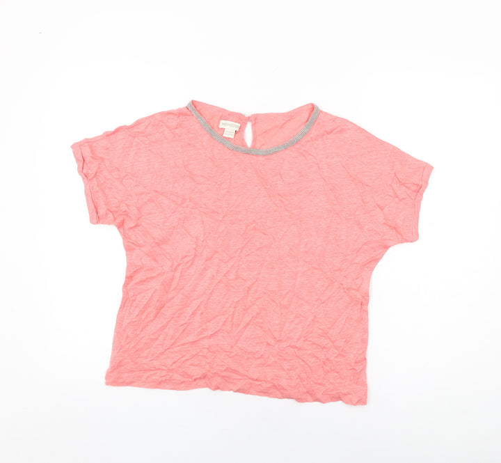 Monsoon Womens Pink Polyester Basic T-Shirt Size 14 Round Neck