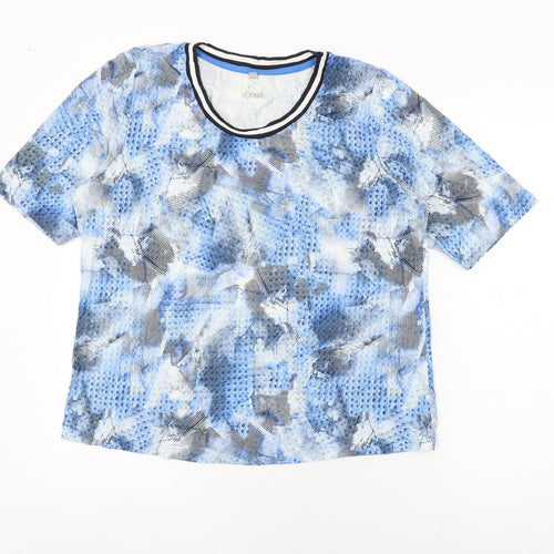 Rabe Womens Blue Geometric Viscose Basic T-Shirt Size 18 Round Neck