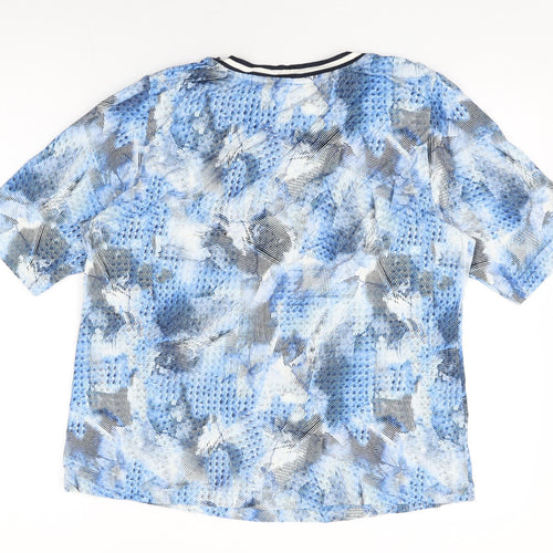 Rabe Womens Blue Geometric Viscose Basic T-Shirt Size 18 Round Neck