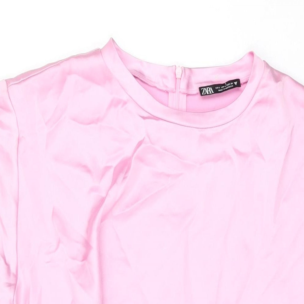 Zara Womens Pink Polyester Shift Size L Round Neck Zip