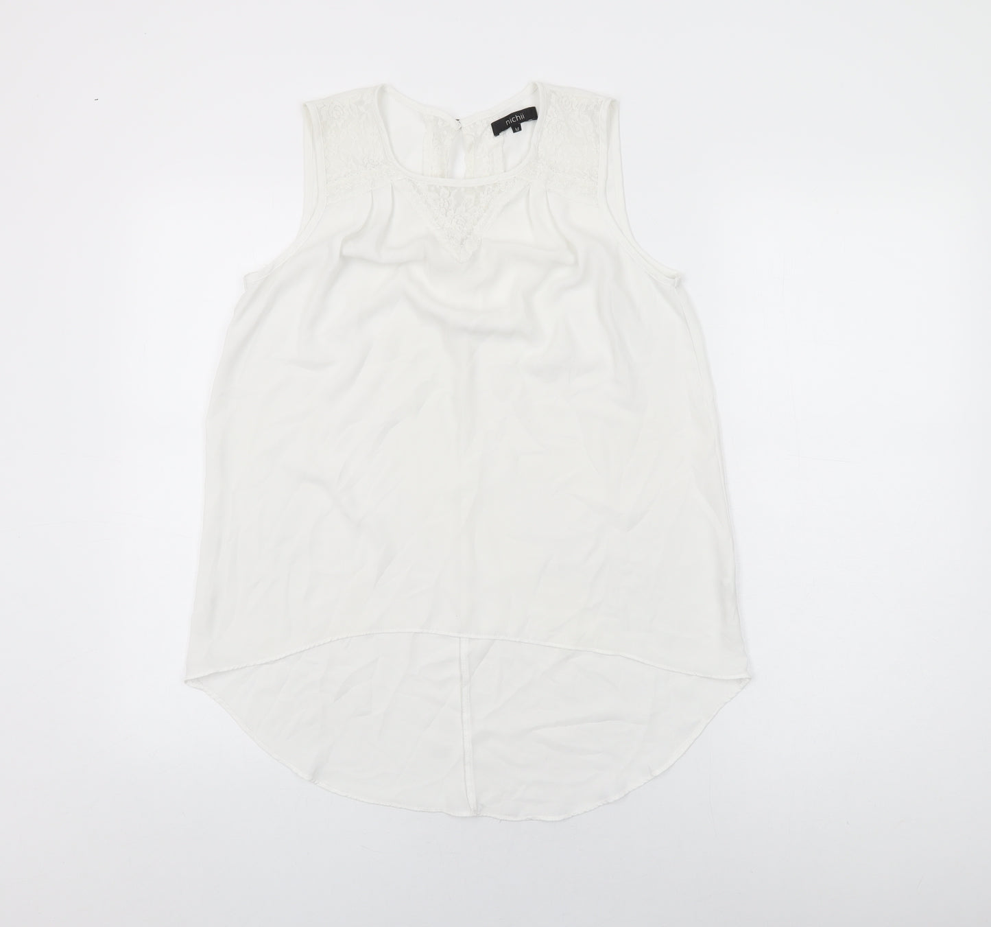 Nichii Womens White Polyester Basic T-Shirt Size M Round Neck - Lace Detail